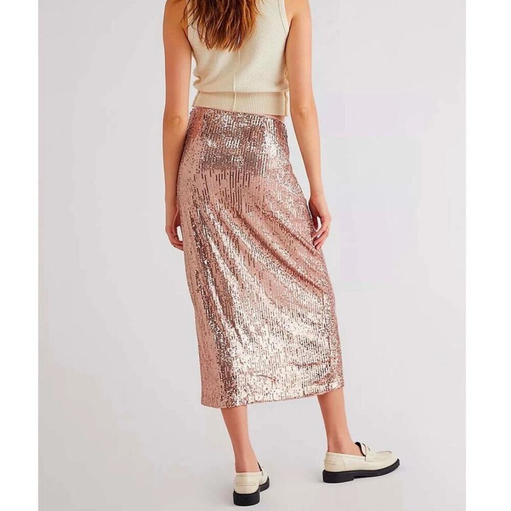 Free People Sea Shell Sequin Maxi Skirt gold Sz 0 high slit - Picture 3 of 10